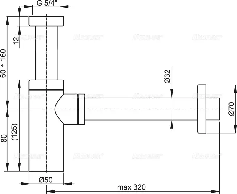 Сифон для раковины AlcaPlast A400 DESIGN 32 мм, цельнометаллический, хром фото 2