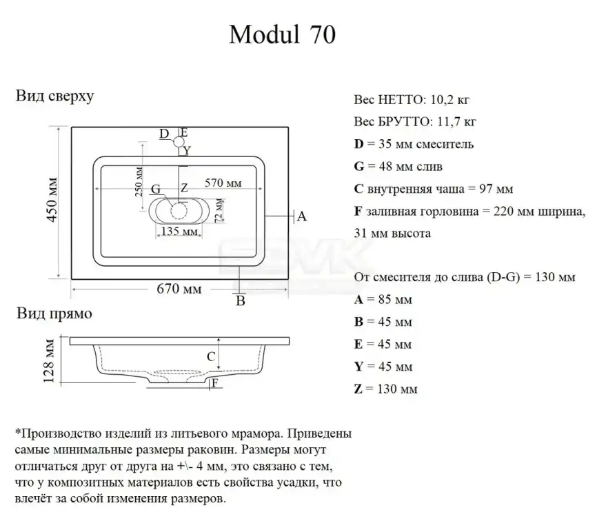 раковина Grossman Модуль 70, белая фото 2