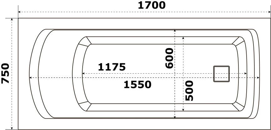 Акриловая ванна Bas Аякс 170x75 без гидромассажа фото 3