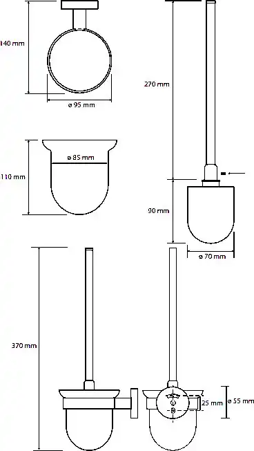 Ершик для унитаза подвесной щётка чёрная 9,5 см BEMETA GRAPHIT Антрацит матовый 156113017 фото 2