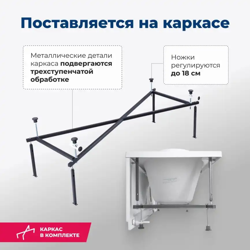 Акриловая ванна Aquanet West New 170х70 (240463), на каркасе, белая фото 8