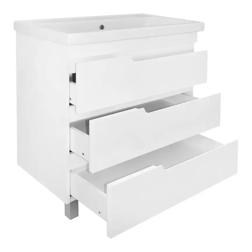 Тумба с раковиной Azario KANTRI 80/3Н CS00097257, напольная с раковиной Фостер 80, белая фото 2