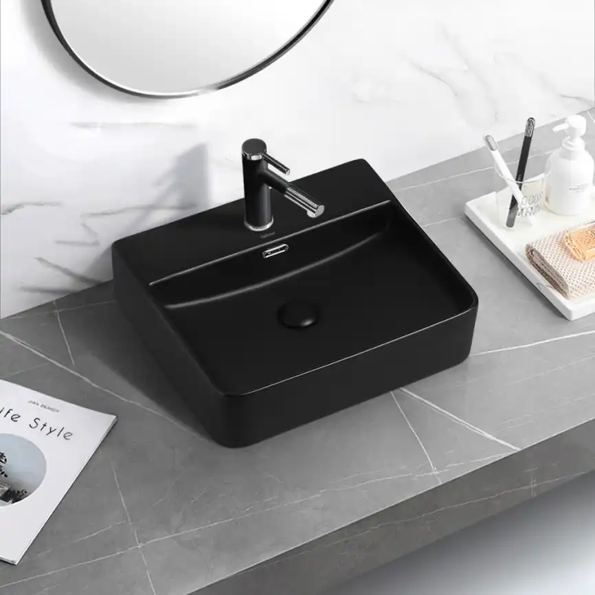 Раковина накладная ABBER RECHTECK 50х42х13 AC2203MB, прямоугольная, черная матовая фото 4