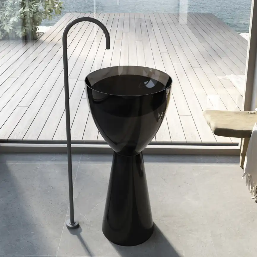 Раковина напольная ABBER KRISTALL 45х45х90 AT2703Onyx, круглая, черная фото 1