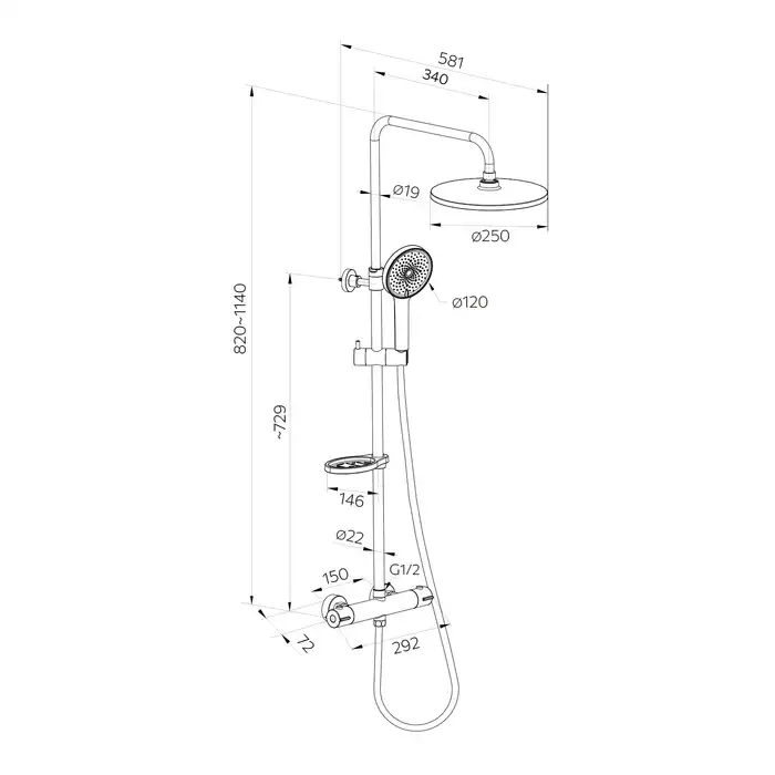 Душевая система для душа Milardo Ideal Spa ILSBLTHM89 с термостатом цвет, Черный матовый фото 4