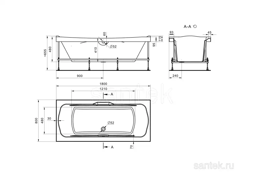 Акриловая ванна Santek Корсика 180х80 1WH111981 прямоугольная, Белая фото 9