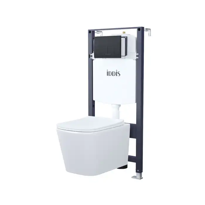 Комплект унитаза с инсталляцией IDDIS Basic BASBI02i73 с сиденьем микролифт и кнопкой смыва Черный матовый фото 1