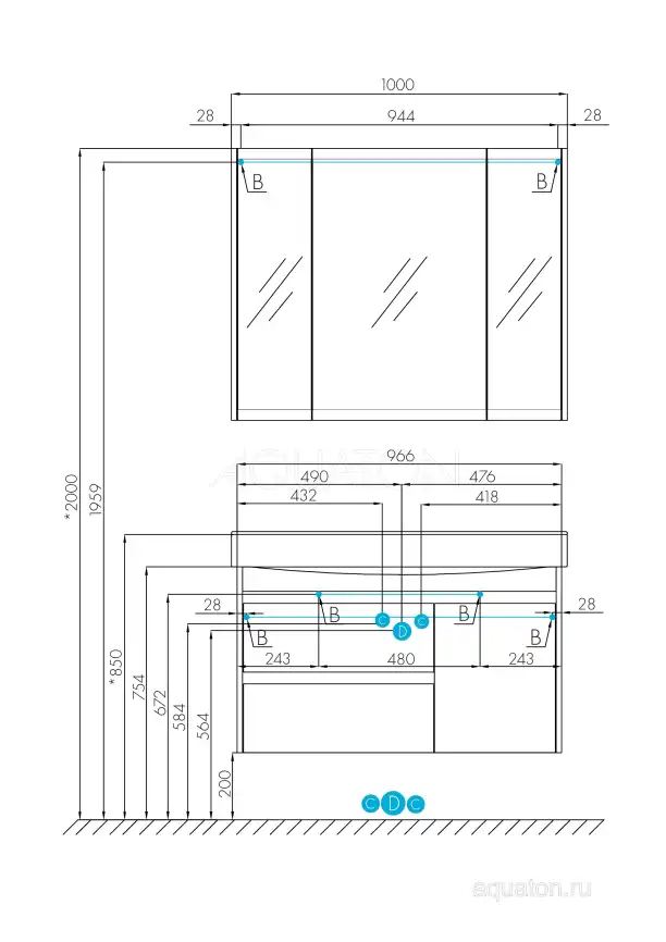Тумба под раковину Aquaton Нортон 100 1A249001NT010 подвесная цвет, белый глянец / дуб эндгрейн фото 3