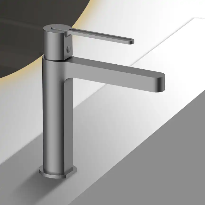 Смеситель для раковины Vincea Rondo VBF-1R1GM однорычажный, вороненая сталь фото 1