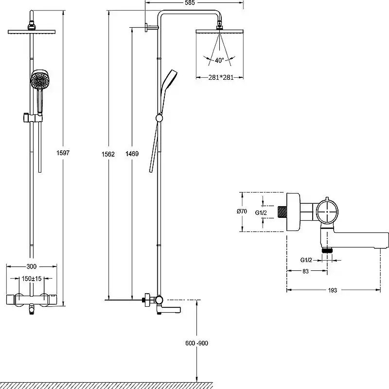 Душевая система Jacob Delafon Atom E26237-CP для ванны с изливом, термостатическая, верхний душ, Хром фото 7