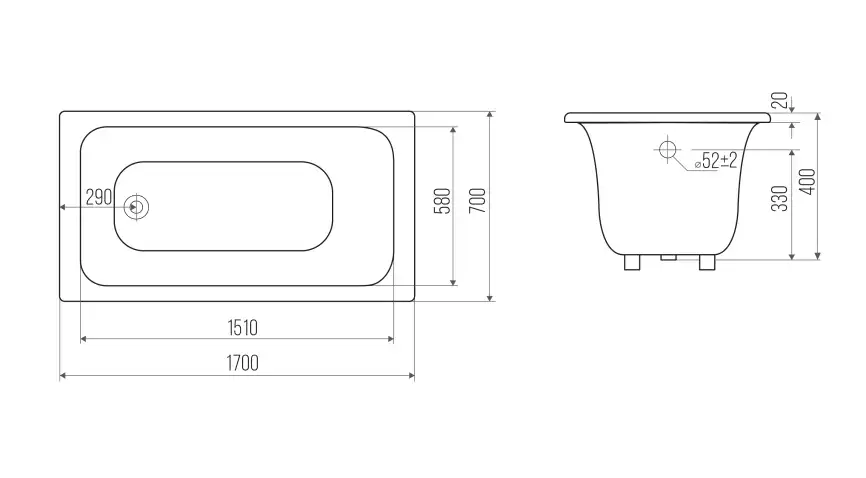 Чугунная ванна Goldman CLASSIC 170х70 с ножками, Белая фото 5