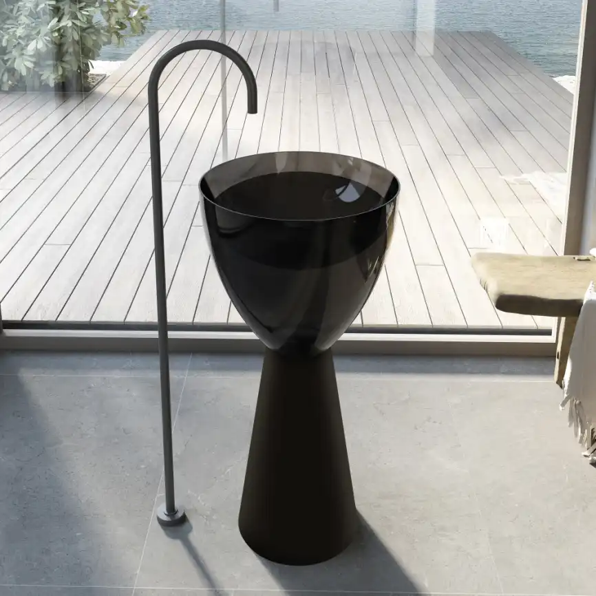 Раковина напольная ABBER KRISTALL 45х45х90 AT2703Onyx-Black, круглая, черный/черный матовый фото 1