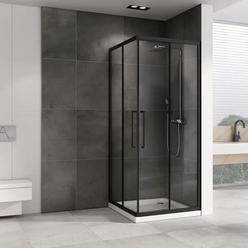 Душевой уголок ABBER Schwarzer Diamant 100х100 см, AG02100BH, профиль черный, стекло прозрачное фото 2