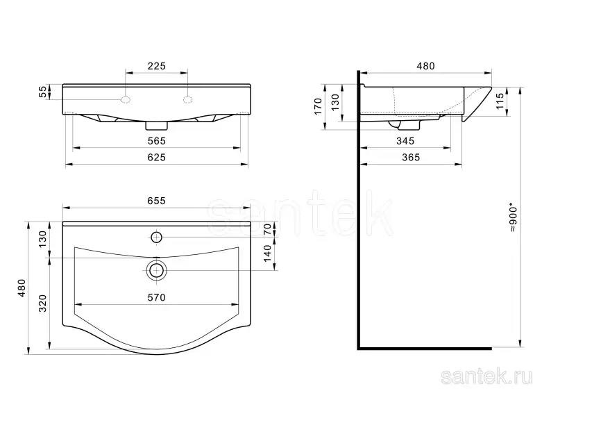 Раковина Santek Беверли 65 отверстие под смеситель 1WH302501 фото 4