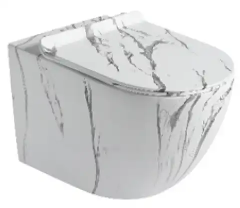 Унитаз подвесной Ceramalux 2213-K, безободковый с сиденьем микролифт Белый мрамор фото 1