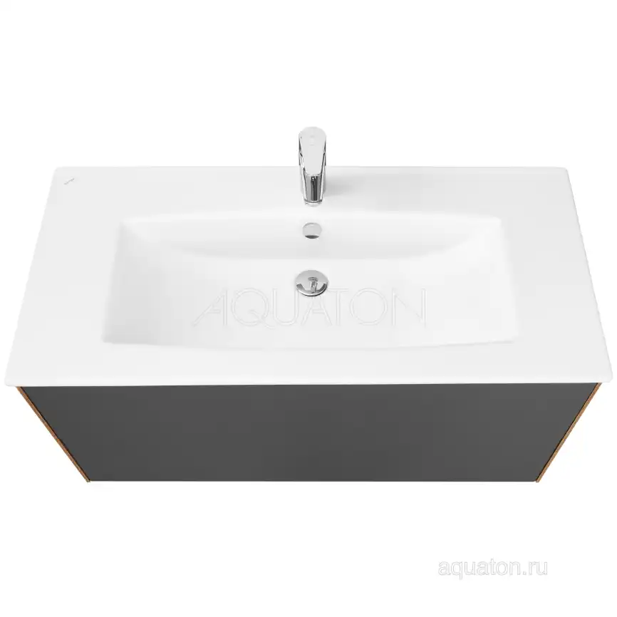 Тумба под раковину Aquaton Сохо 100 1A258201AJA00 подвесная цвет, дуб веллингтон / графит софт фото 3