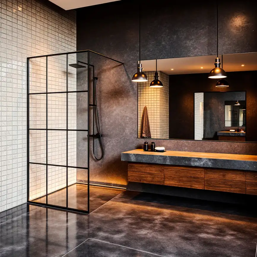 Душевая перегородка Loranto Walk-in 80 CS-W02B-80, профиль черный матовый, стекло Прозрачное, лофт клетка фото 6