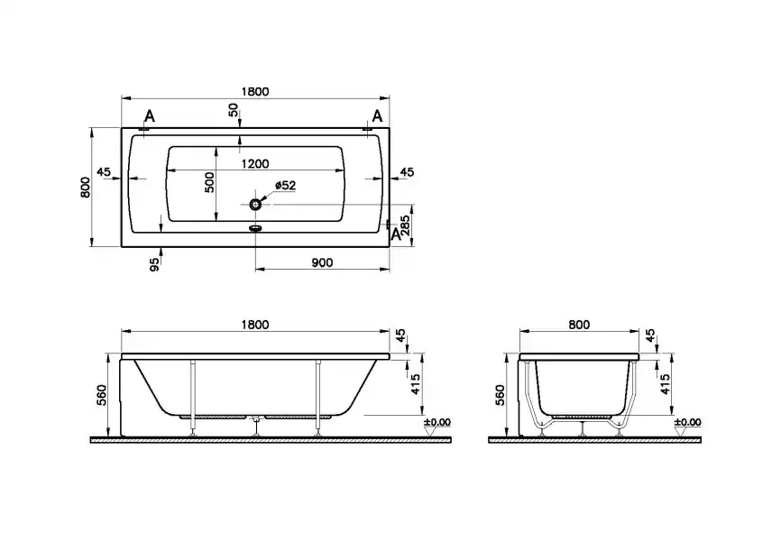 Акриловая ванна Vitra Neon 180x80 прямоугольная, белая фото 4
