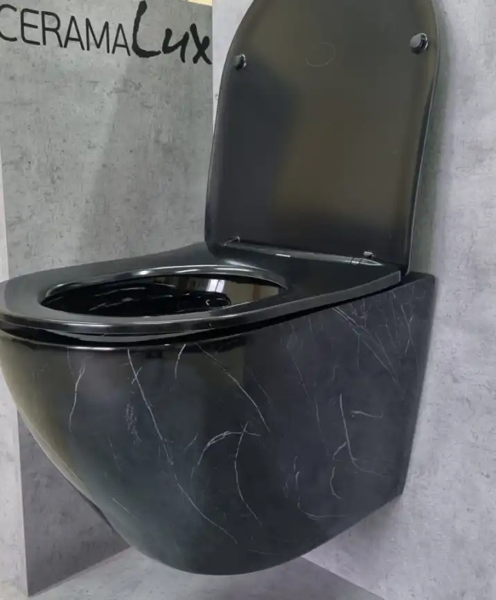 Унитаз подвесной Ceramalux 2212BM с сиденьем микролифт Черный мрамор фото 6