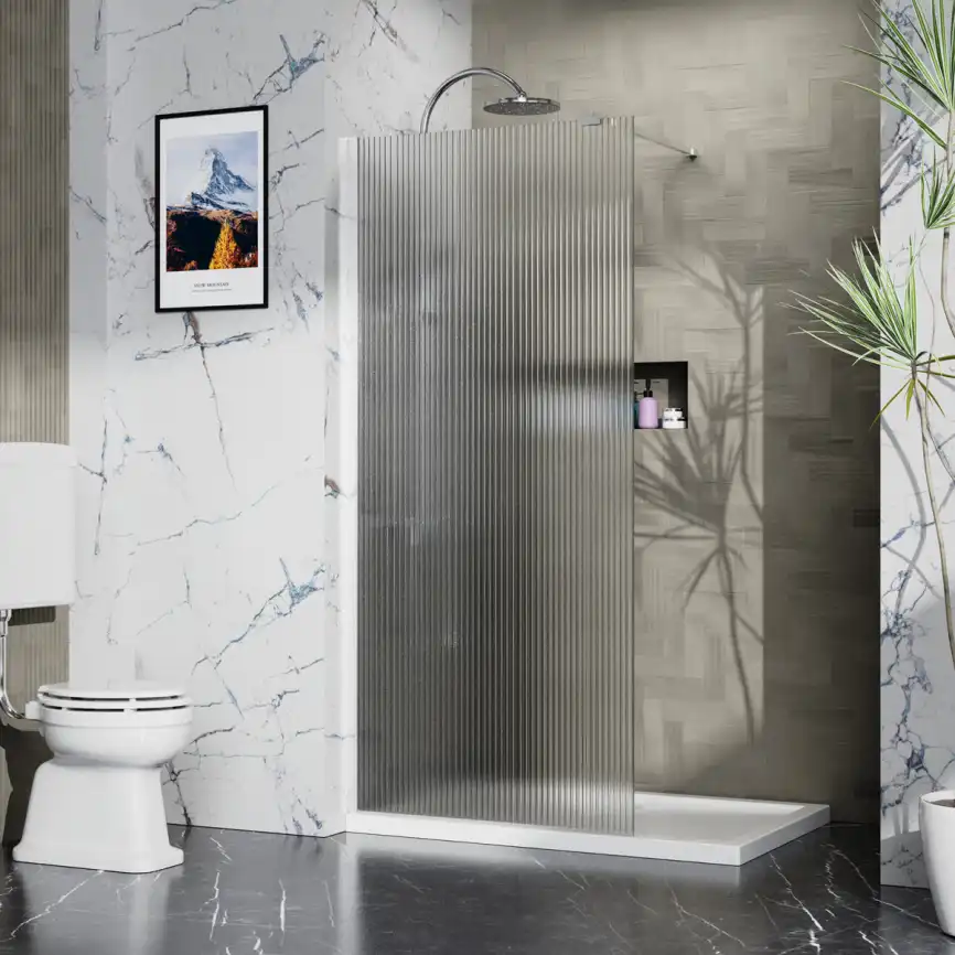 Душевая перегородка Azario Walk-in 90 AZ-251-90-CH-CRF стекло 8 мм рифленое, профиль Хром фото 1