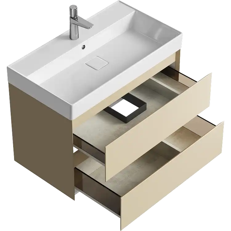 Тумба с раковиной подвесная Aqwella Geometria 80 GE01082MD, с двумя ящиками, цвет морская дюна фото 2