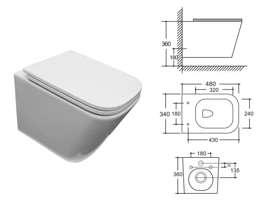 Подвесной унитаз Azario Armonia AZ-2403 безободковый, смыв Торнадо, в комплекте с сидением микролифт, Белый глянцевый фото 13