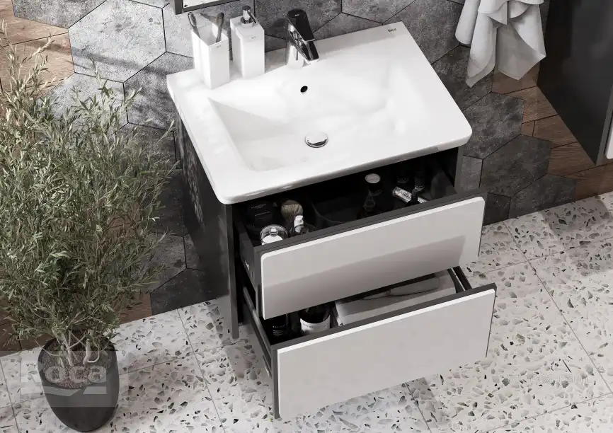 Тумбы под раковину Roca Ronda 60 ZRU9302963 подвесная, цвет, Белый глянец / Антрацит фото 4