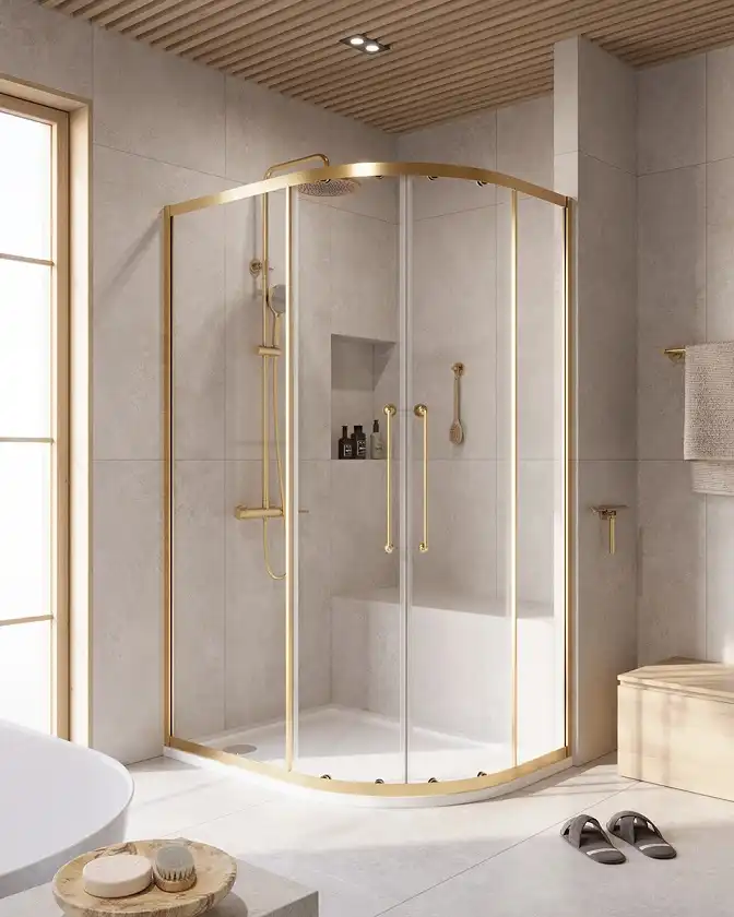 Душевой уголок CEZARES RELAX-304-RH-2-120/90-C-BORO стекло Прозрачное, профиль Брашированное золото фото 1