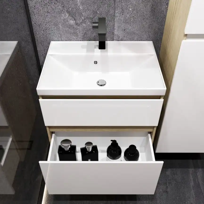 Тумба с раковиной FAURAplus Аврора 60-2, подвесная (Раковина Classica 60) Фасад Белый фото 3