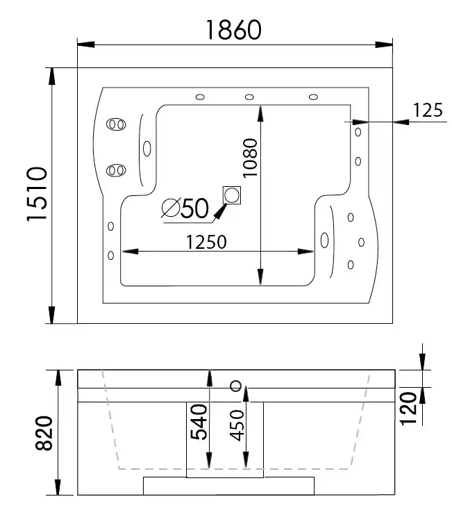 Акриловая ванна Gemy G9052 II O L 186х151 с гидромассажем, левая фото 6