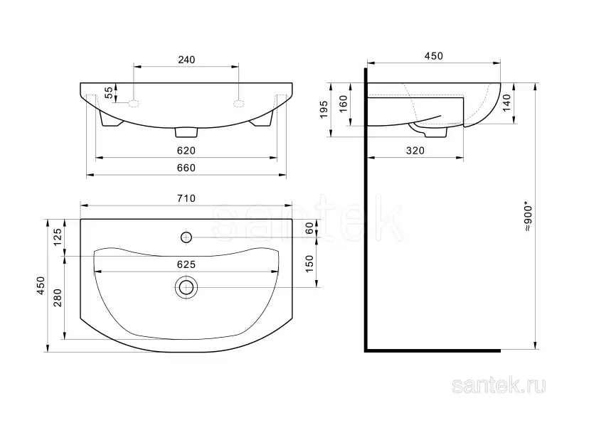 Раковина Santek Балтика 70 отверстие под смеситель 1WH207776 фото 4