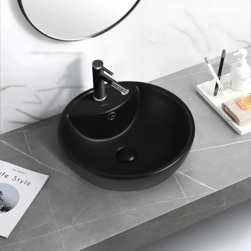 Раковина накладная ABBER BEQUEM 46х46х17,5 AC2101MB, круглая, черная матовая фото 4