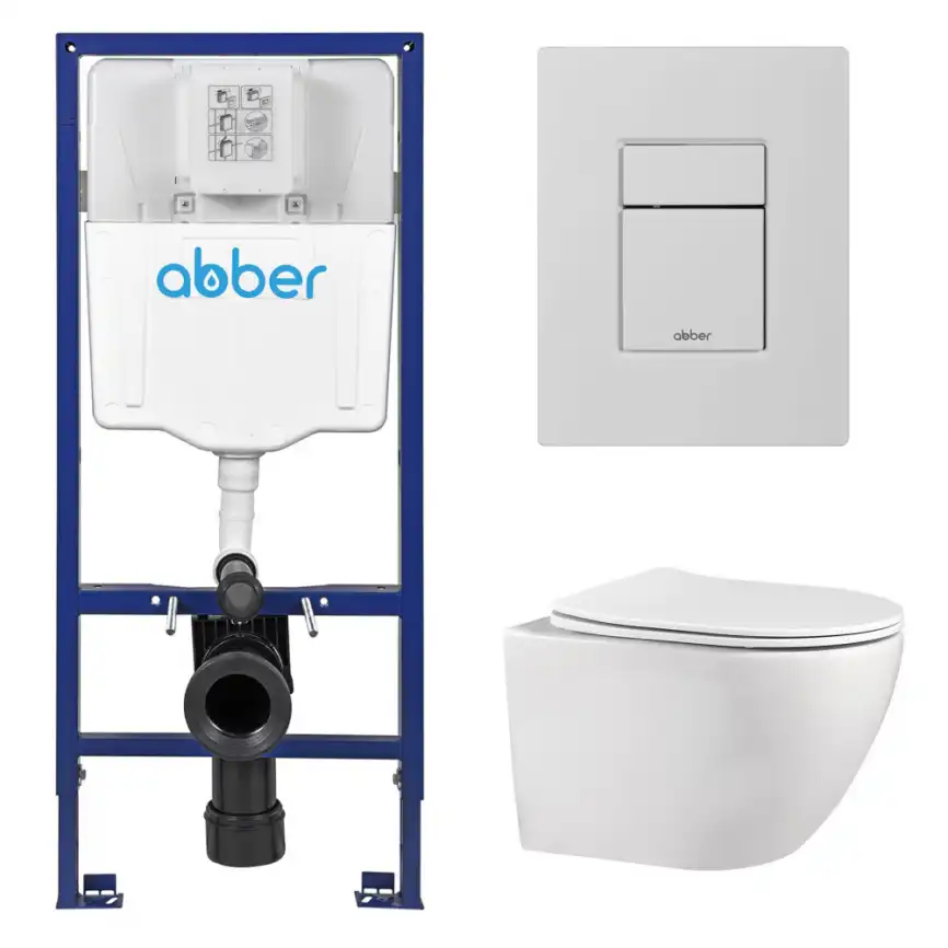 Комплект унитаза с инсталляцией ABBER Bequem AC1100 белый и кнопкой AC0123MW белая матовая фото 1