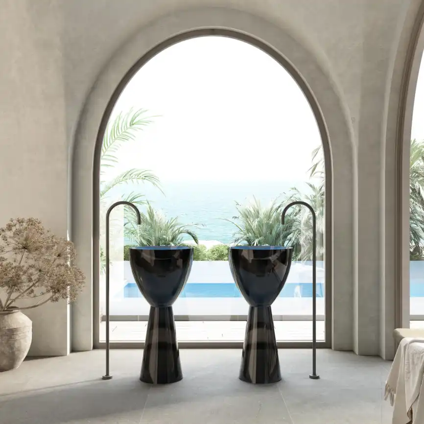 Раковина напольная ABBER KRISTALL 45х45х90 AT2703Onyx, круглая, черная фото 4