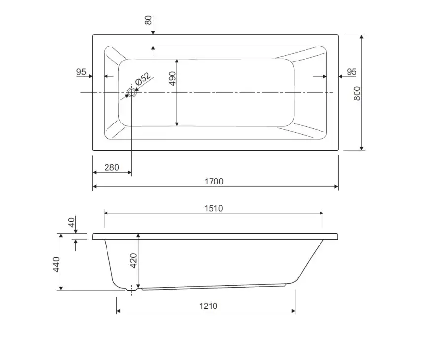 Акриловая ванна CEZARES PLANE SOLO-170-80-49-W37 фото 3