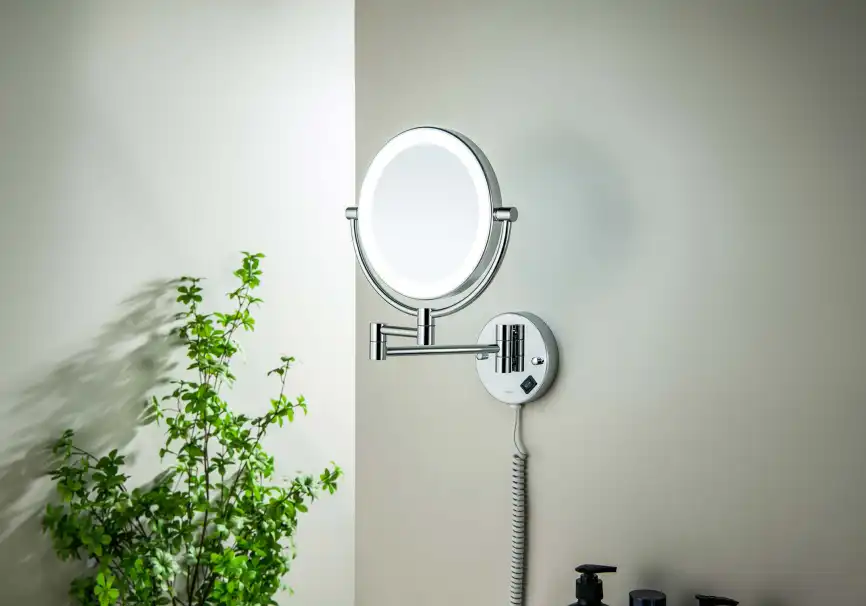 Зеркало косметическое Aquatek AQ4915CR настенное с подсветкой 5х, Хром фото 4