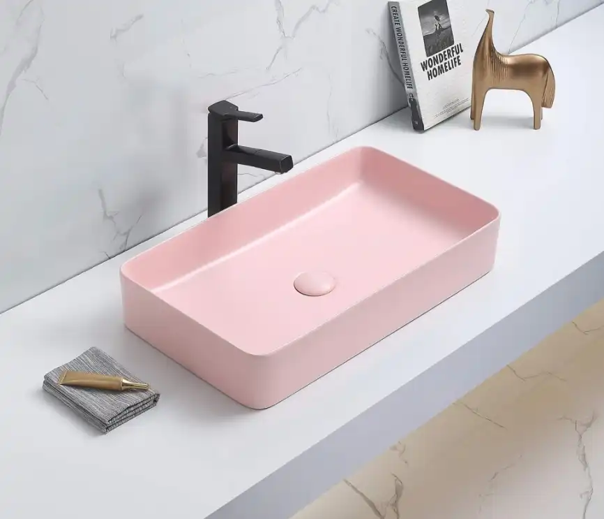 Раковина накладная CeramaLux 605х350х110 78189MP-3 , цвет Розовый фото 1