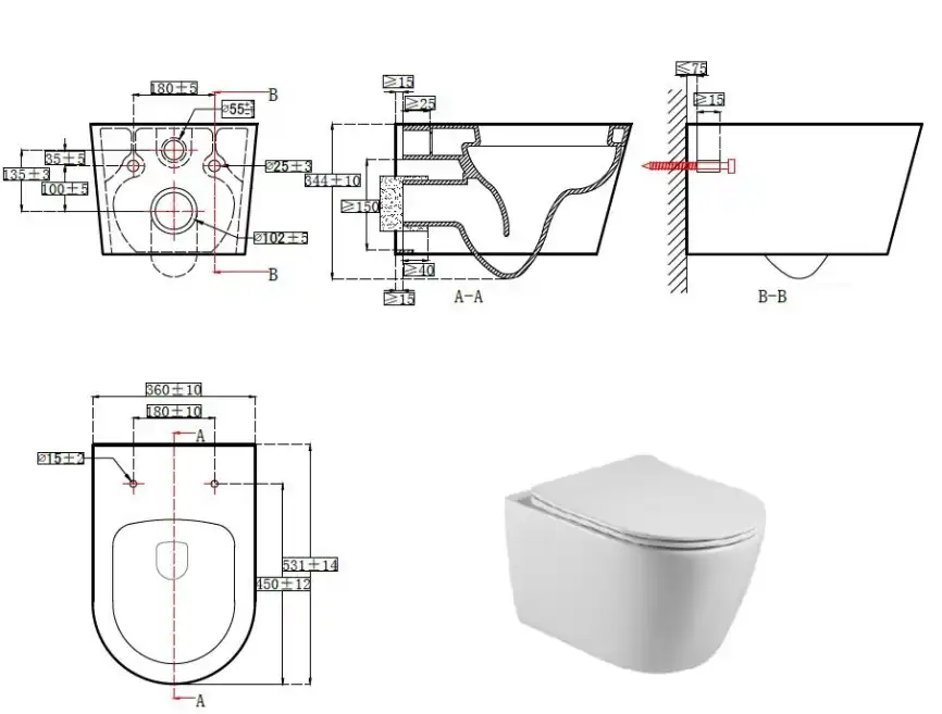 Унитаз с инсталляцией SET AQUATEK БЕТТА KDI18 с сиденьем микролифт и клавишей смыва Хром фото 13