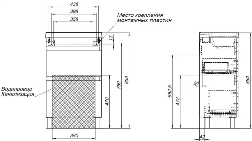 Тумба под раковину Aquanet Нота New 50 напольная, дуб веллингтон табак, 344136 фото 3