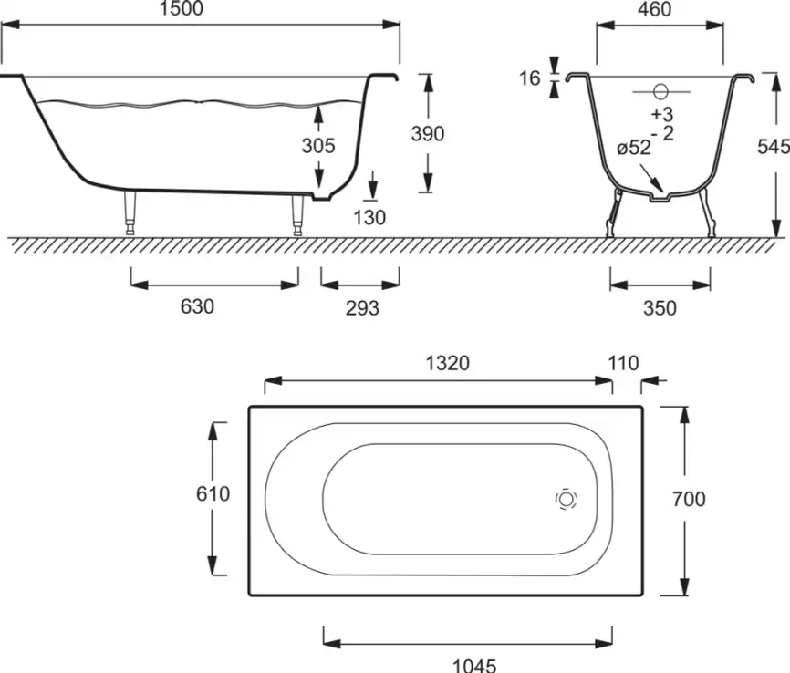 Чугунная ванна Jacob Delafon Soisson 150х70 E2941-00 без антискользящего покрытием, Белая фото 4