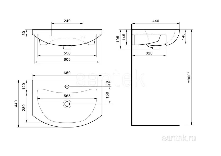 Раковина Santek Балтика 65 отверстие под смеситель 1WH207775 фото 4