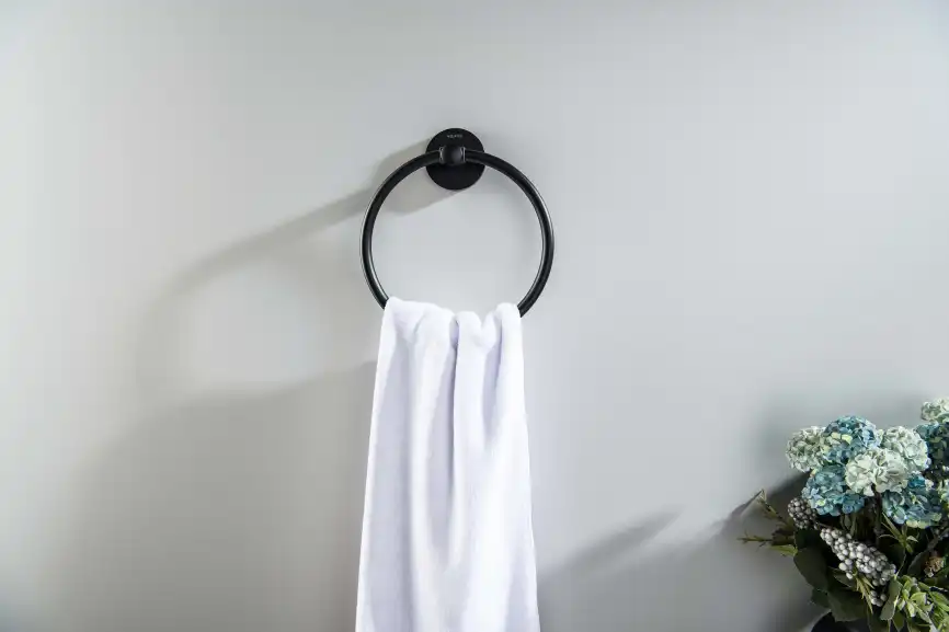 Держатель полотенец кольцо Aquatek Оберон AQ4212MB, Черный матовый фото 4