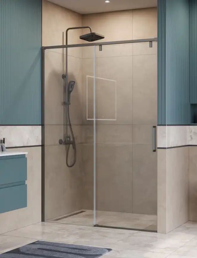 Душевая дверь BelBagno SOFT_CLOSE-1-BF-1-140-C-GM стекло прозрачное, профиль Оружейная сталь фото 1
