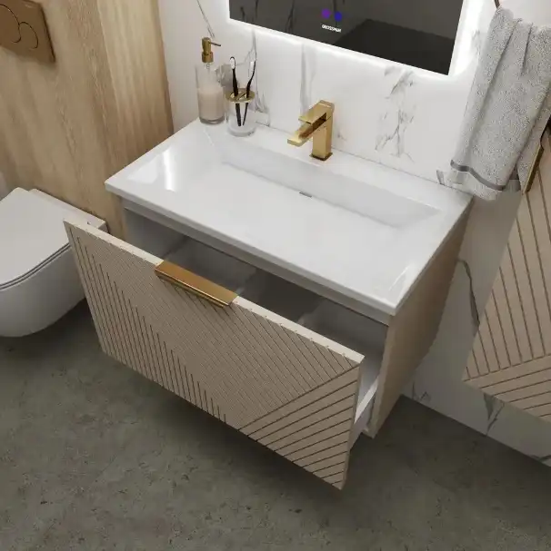 Тумба под раковину Grossman Блисс 70 подвесная, бежевый матовый (107051) фото 5