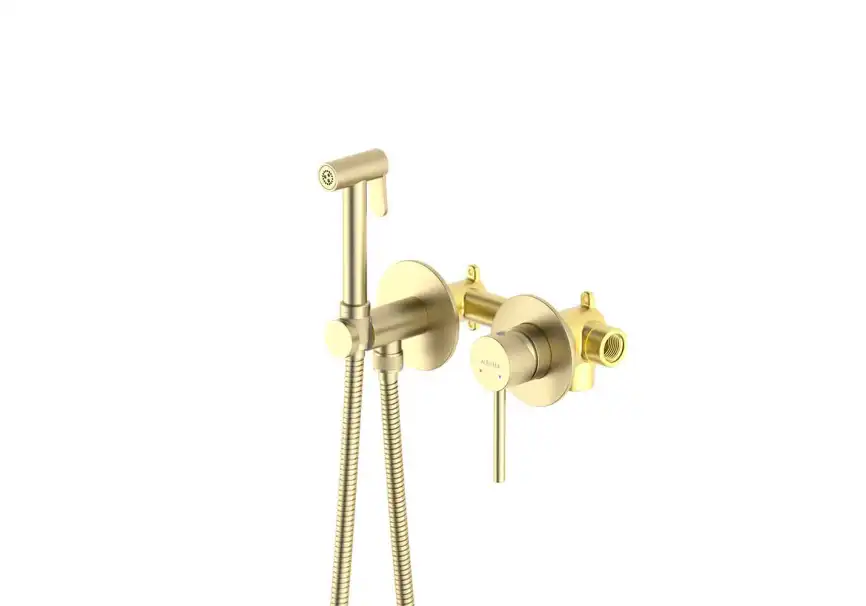Смеситель с гигиеническим душем Aquatek Европа AQ1319BG, Золото матовое фото 3