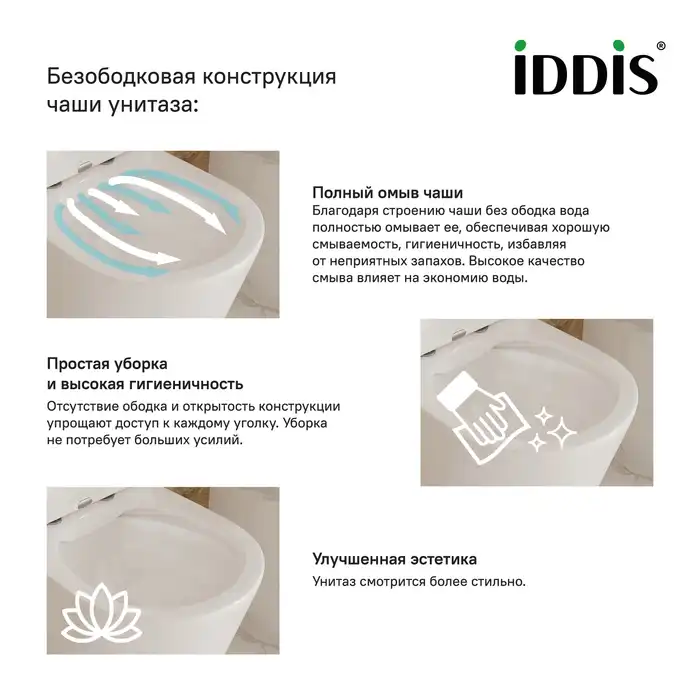 Унитаз приставной IDDIS Calipso Rimless CALRDSEi26 безободковый, с сиденьем микролифт Белый фото 4