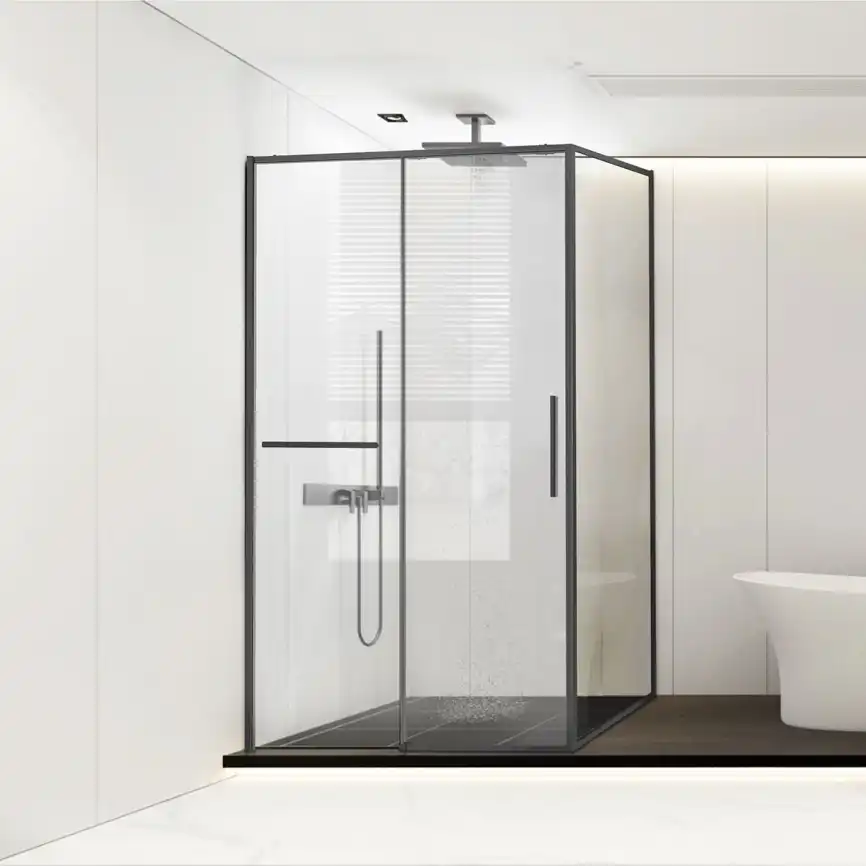 Душевой уголок Vincea Slim Soft 120х90 VSR-1SS9012CLGM, профиль вороненая сталь, стекло Прозрачное фото 1