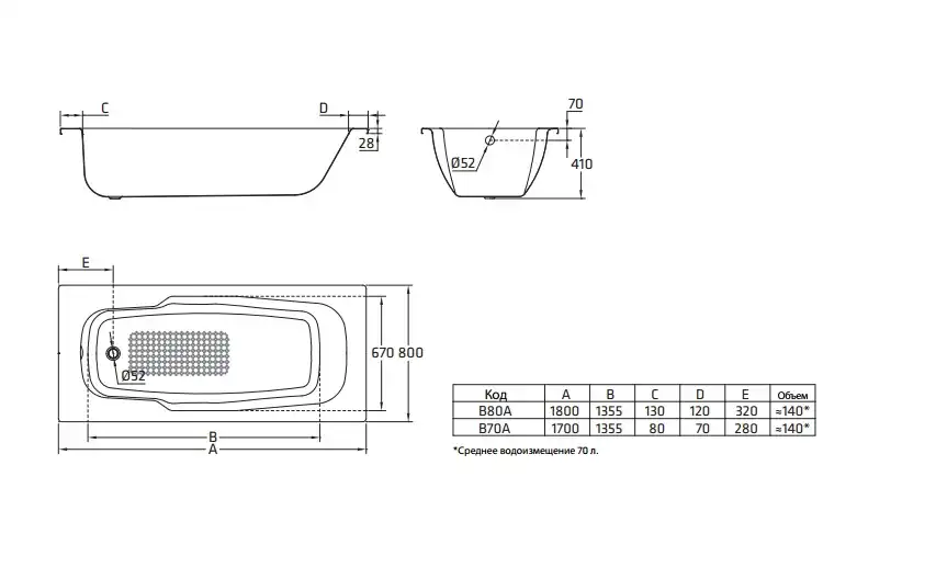Стальная ванна BLB Atlantica HG 180х80 B80J б/руч 3,5 mm без отверстий для ручек, Белая фото 2