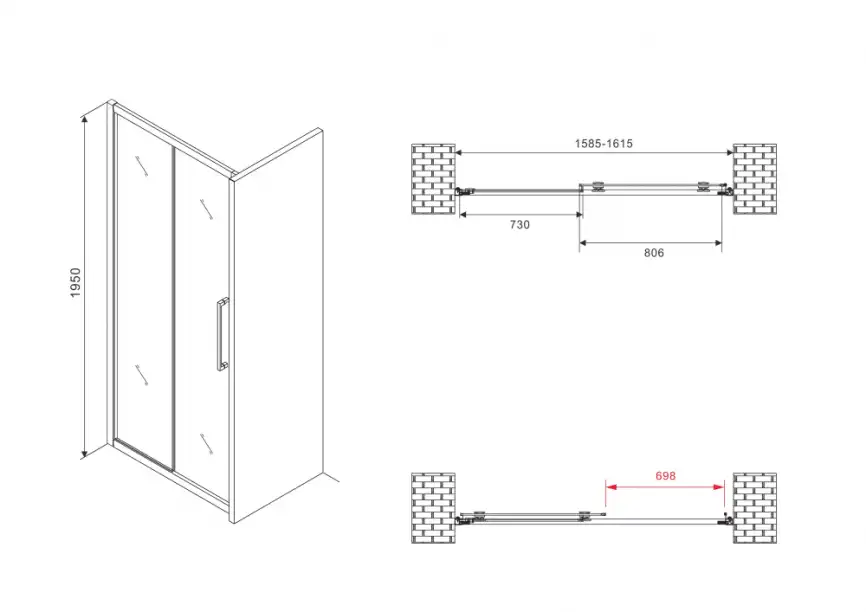 Душевая дверь Abber Schwarzer Diamant 160 см, AG30160H, профиль Хром, стекло Прозрачное фото 5