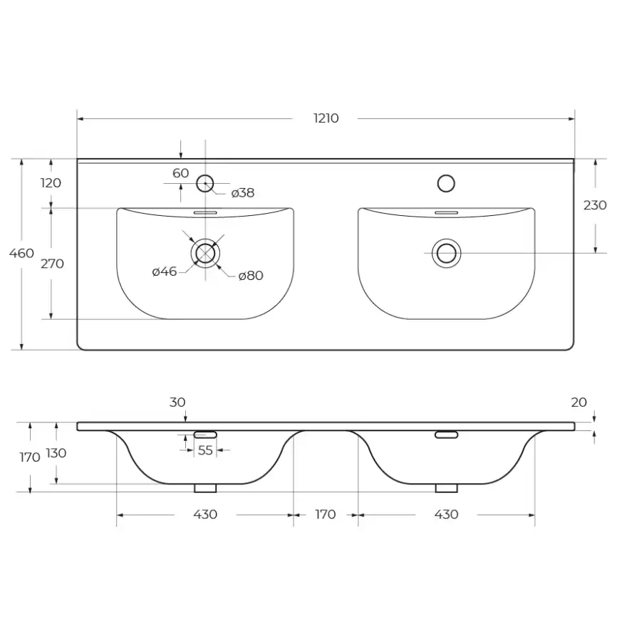 Керамическая раковина с двумя чашами CEZARES CZR-8099-120-2 фото 5